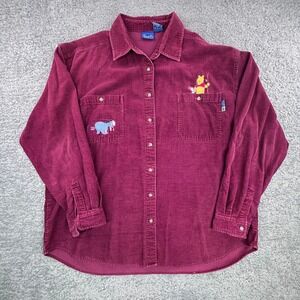 Pooh Disney Winnie the Pooh Corduroy Shirt XL Maroon Eeyore Piglet‎ SEE FLAWS
